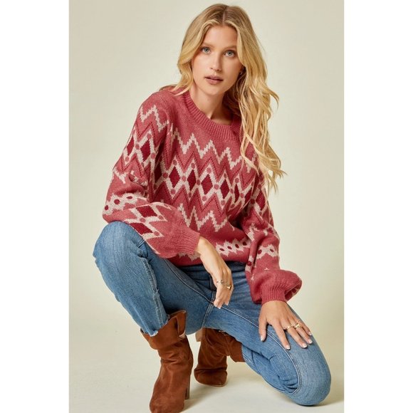 Andree By Unit Geometric Sweater, Marsala NWT - Picture 5 of 6